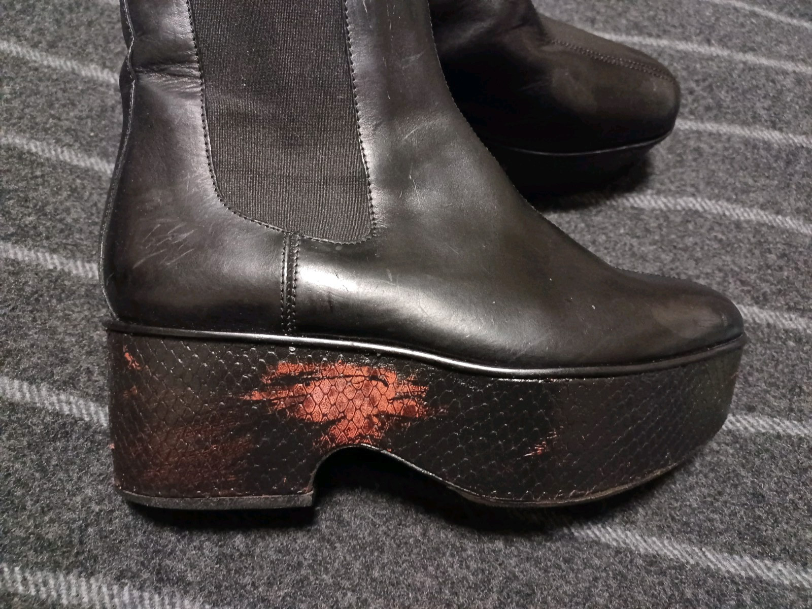 Dries Van Noten BLACK LEATHER PYTHON Platform Boo… - image 15