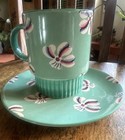 Lazy Bones Tea Cup And Saucer Sea Green White Flowers Beautiful + High Quality — photo 2