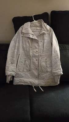 Blanc Noir Women's White Mid-Length Jacket L Snap Buttons Drawstring Zip Pockets