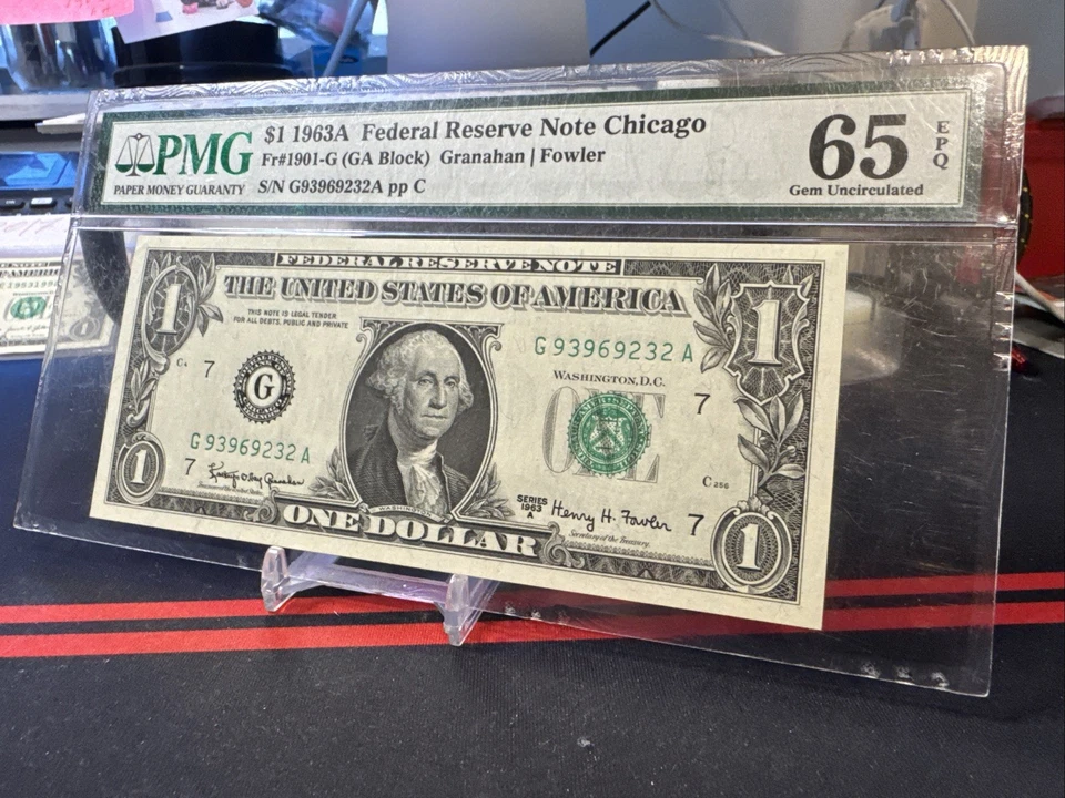 1963-A $1 Federal Reserve Note G/A Block ( CHICAGO “G” ) PMG 65 EPQ - Image 4 of 4