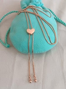 Vintage Sterling Silver 925 Rose Gold Romantic Heart Lariat Necklace up to 24"