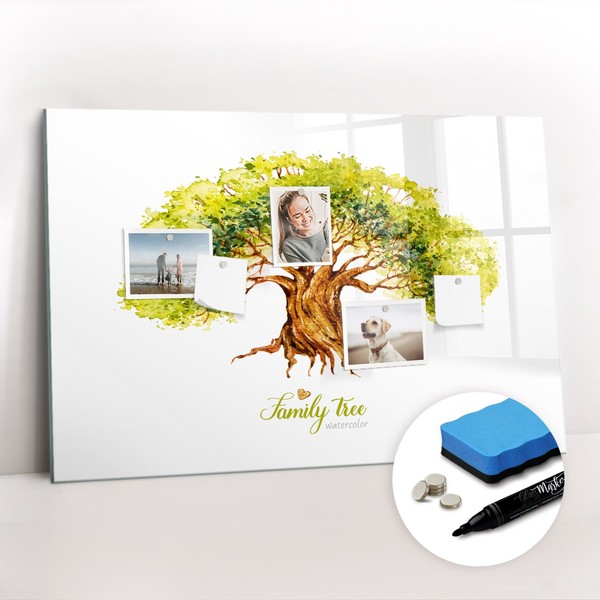 Glas Magnetboard Mit Schwamm Marker Magneten Set BüRo Familienstammbaum 90X60 Cm-image