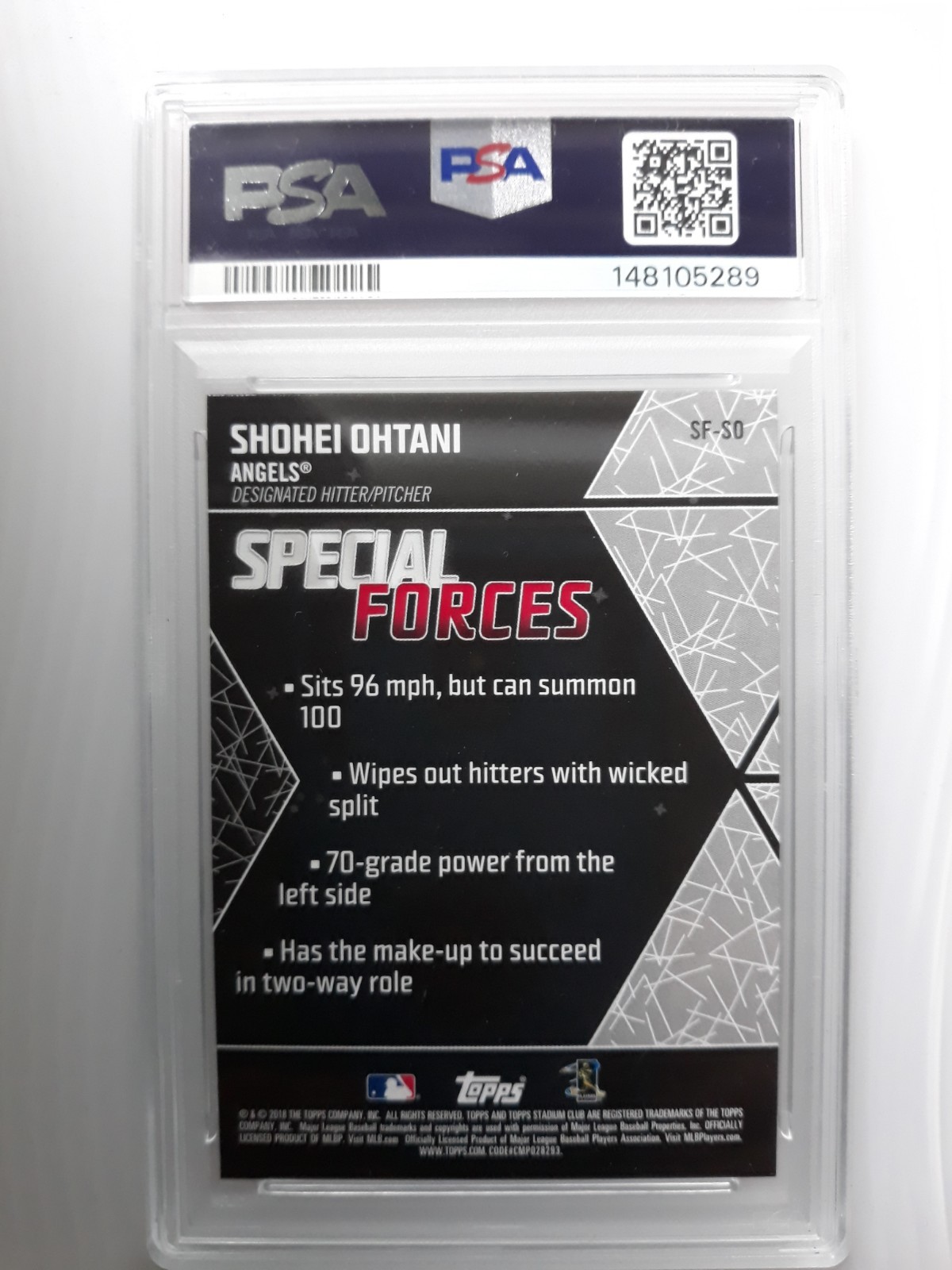 2018 TOPPS STADIUM CLUB SHOHEI OHTANI SPECIAL FORCES ROOKIE PSA 9!!! view 3