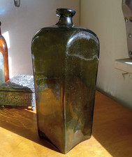 OPEN PONTIL 1760s COLONIAL ERA FREE BLOWN OLIVE GREEN CASE GIN BOTTLE CRUDE