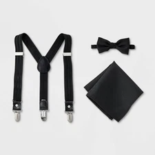 Cat & Jack Boys Bow Tie Suspender Handkerchief Black Adjustable Elastic 3pk  Set