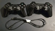 2 Vintage Sony Playstation 3 CECHZC2U Black Dual Shock Controllers Cord Untested