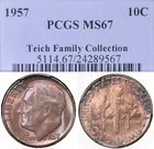 MS67 1957 10C Roosevelt Silver Dime, PCGS Old Holder- Nicely Mint Set Toned