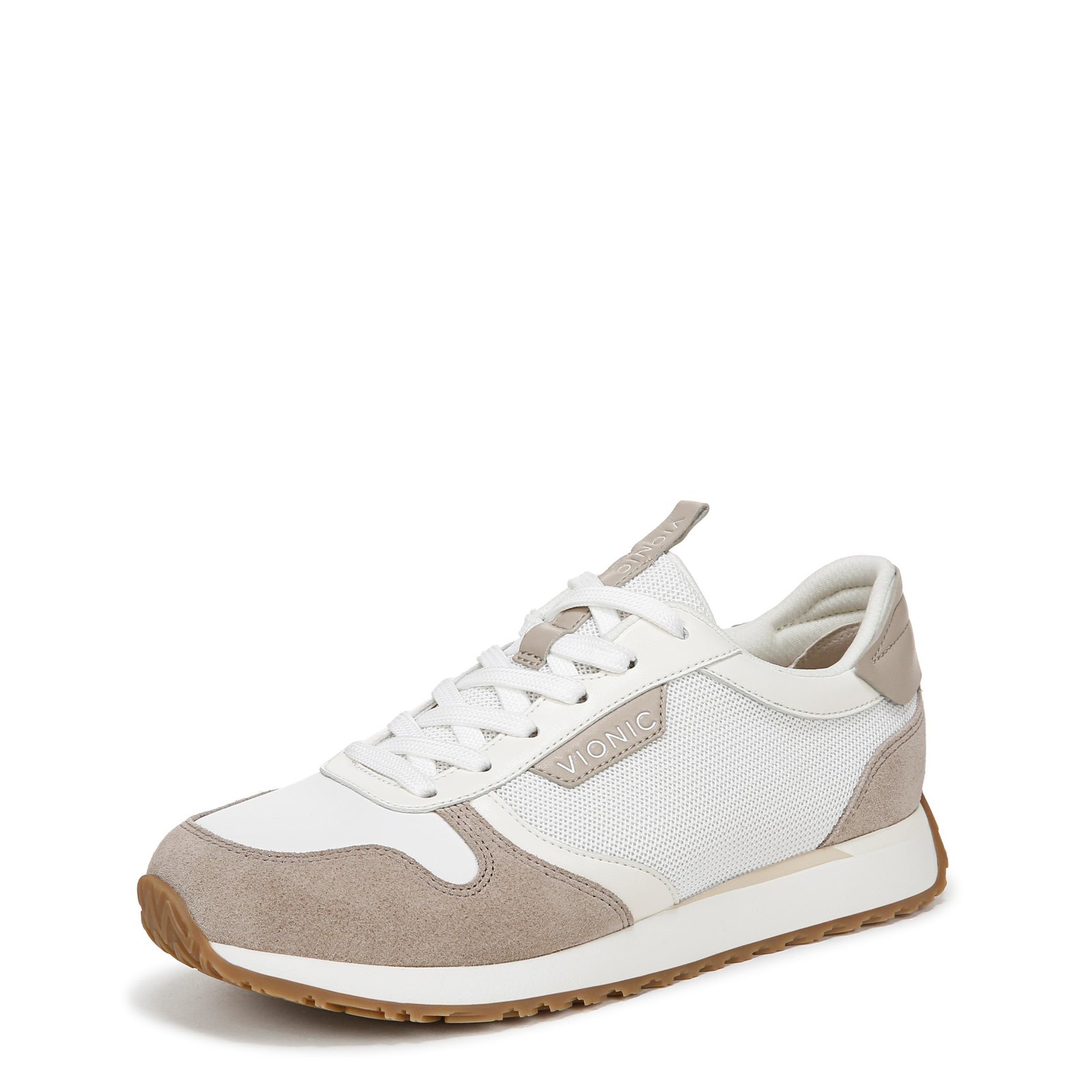 Vionic Womens Monarch White Microfiber/Cobblestone Suede 7 Medium