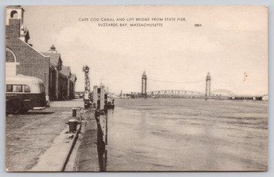 1940s Bourne, Mass  State Pier  Buzzards Bay RR Lift Bridge Unposted MA Postcard