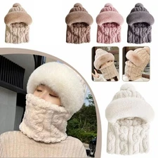 Thermal Protection Women Fleece Scarf Hat Set Windproof and Warm Design