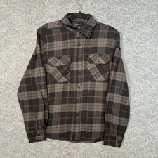 Brixton Flannel Shirt Mens Small Brown Plaid Long Sleeve Gorpcore Outdoors Soft