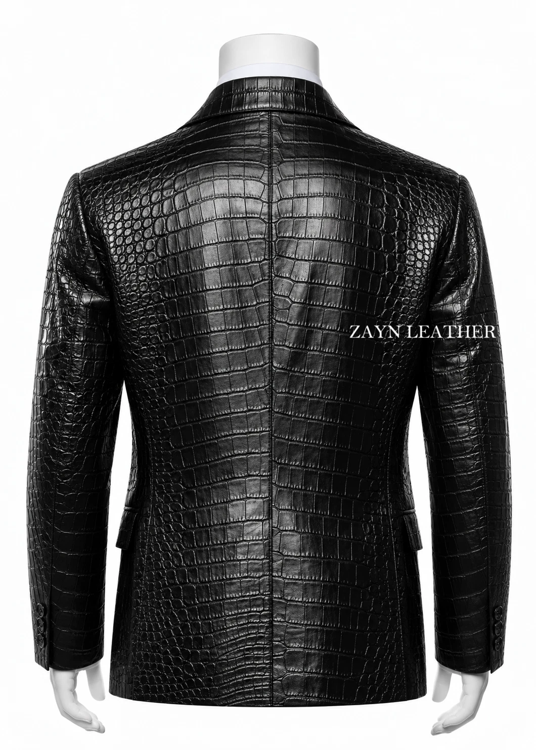 Men's Black Crocodile Embossed Real Leather Blazer Two Button Jacket Luxury Coat - product detail image 2