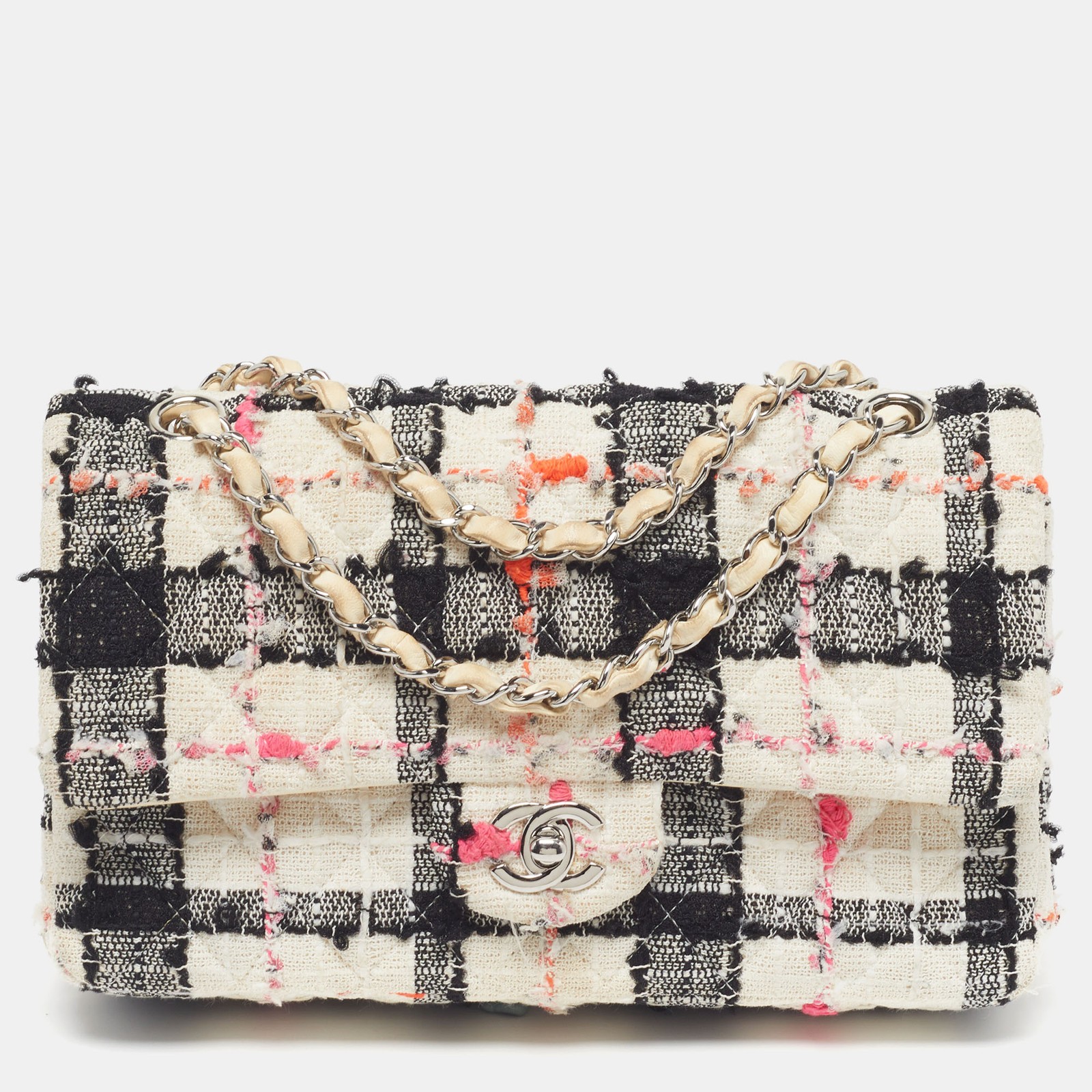 Chanel Classic Double Medium Multicolor Quilted Tweed Flap Bag