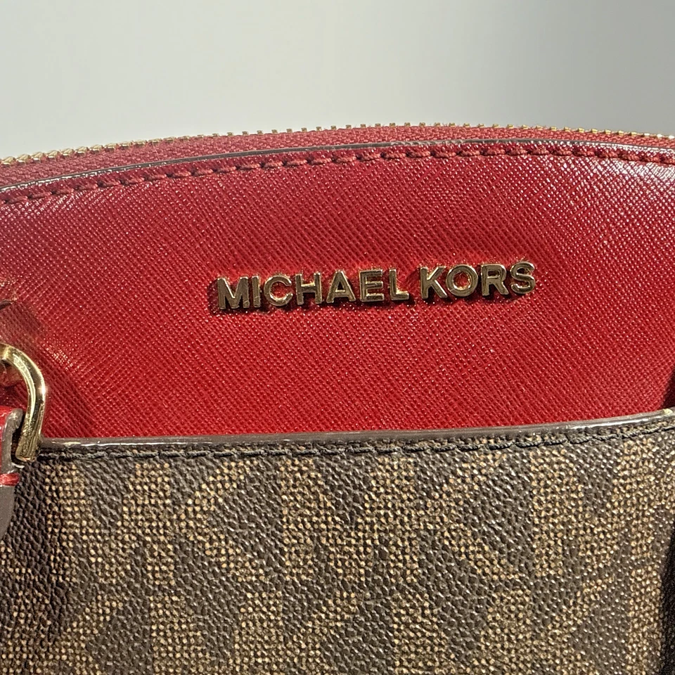 Сумка через плечо Michael Kors модель Emmy красная сафьяновая кожа купольная коричневая - Изображение 3 из 4