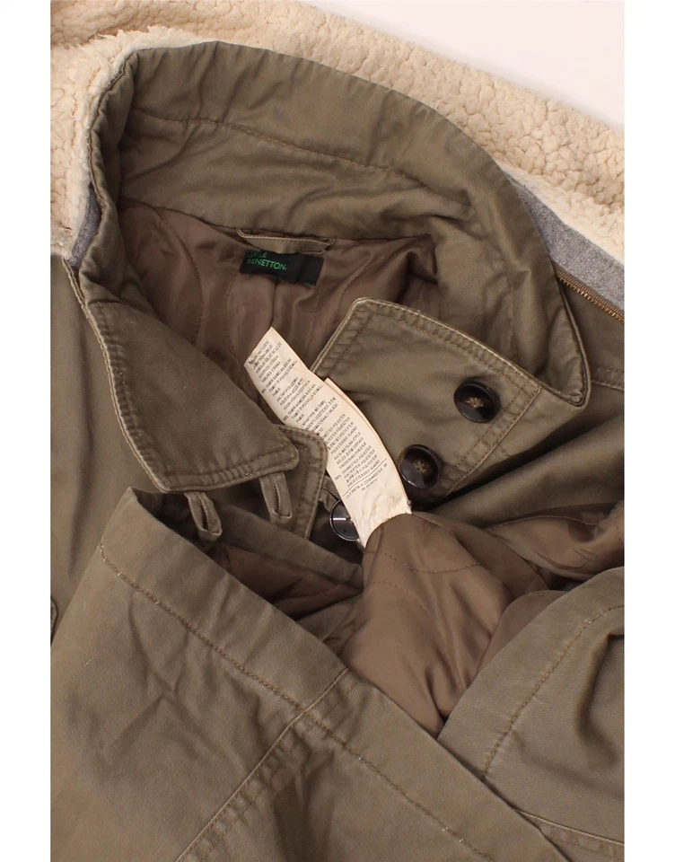 Chaqueta parka con capucha para mujer Benetton UK 14 grande verde algodón AY02 Foto 3 de 3