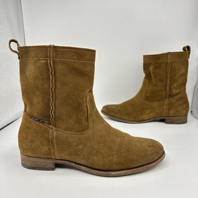 Frye-Cara Short Women 9.5 B Wood Brown Suede Pull On Boot