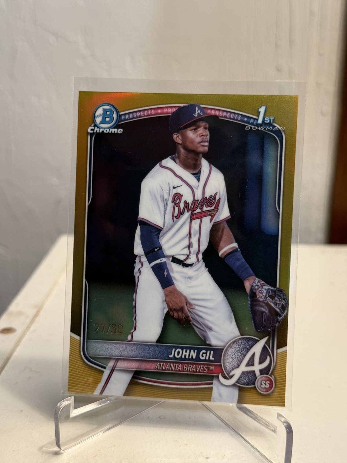 2025 Bowman Chrome John Gil True Gold Refractor 1st /50 Braves BCP-172
