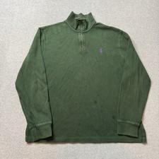 Polo Ralph Lauren Sweater Mens Medium Green Cotton Knit Old Money 1/4 Zip Pony