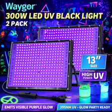 Waygor 300W LED Black Light 2 Pack UV Flood Lights 395nm Glow Party Outdoor IP65