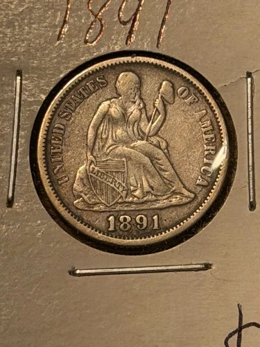 1891 Seated Liberty Silver Dime 10C Original Nice VF                        W334