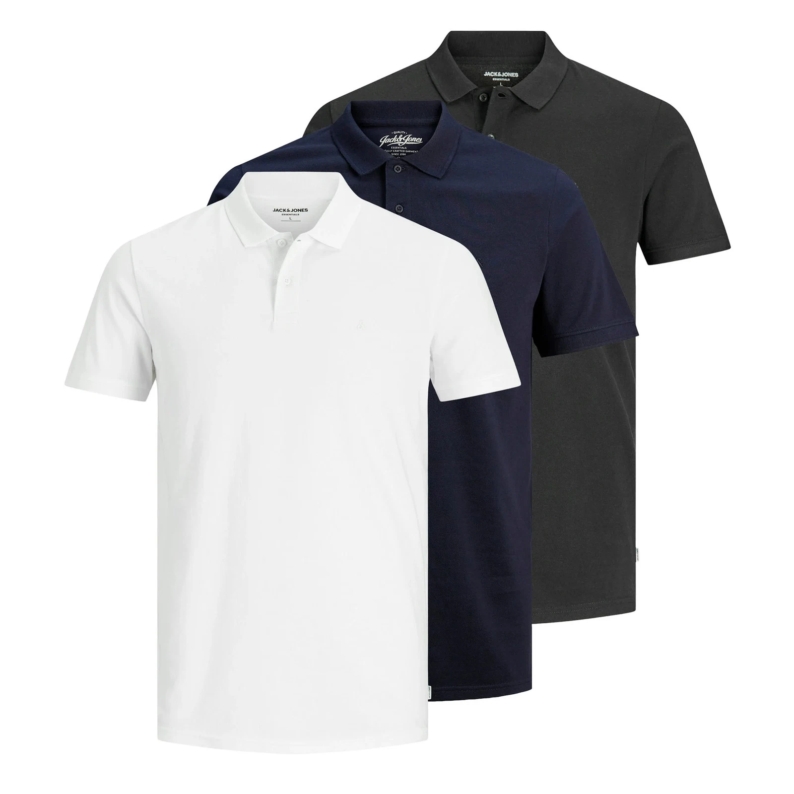 JACK & JONES Men's Polo Shirts, 3 Pack - JJEBASIC POLO 3PK, Short Sleeve, Plain...