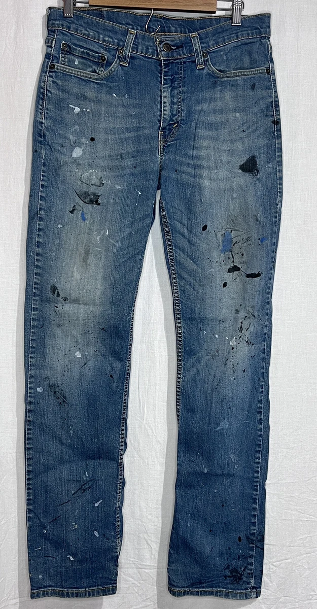 Levis 514 32x34 Men s Straight Ripped Jeans Distressed Stain Work Use Denim