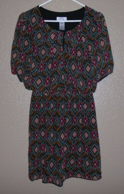 Sweet Storm Geometric Boho Style Dress Short Sleeve Junior  Medium EUC