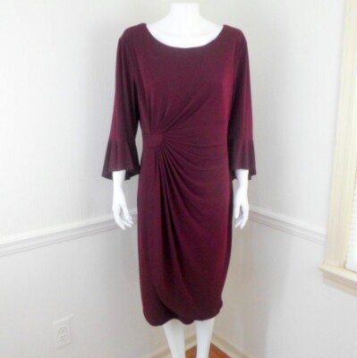 NWT Connected Apparel Sheath Dress 3/4 Bell Sleeve Bordeaux CHOOSE SIZE