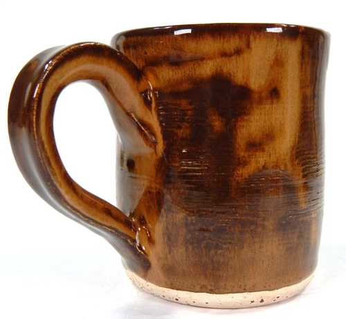VINTAGE HAND THROWN STUDIO ART POTTERY MUG BROWN GLAZE BIG HANDLE CERAMIC NICE!