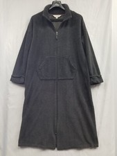 Stan Herman Gray Plush Fluffy Velour Zip-Up Robe Pockets Size Large