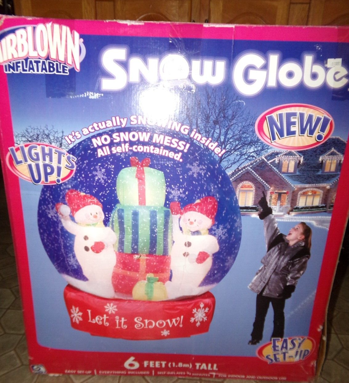 Gemmy Light Up Snowman Let It Snow Airblown Inflatable 6 Ft Snow Globe ...