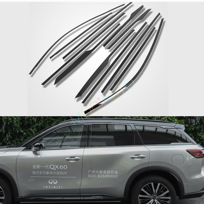 Black steel side Window Frame cover Sealing strip Trim For Infiniti QX60 22-24 G