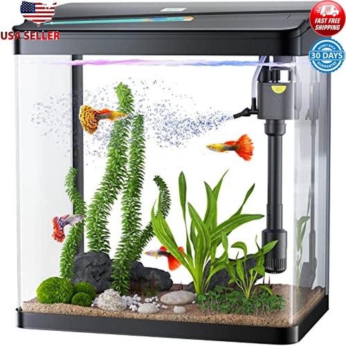 3 Gallon Glass Aquarium Kit W/ Filter Pump & LED Light Self Cleaning Fish Tank