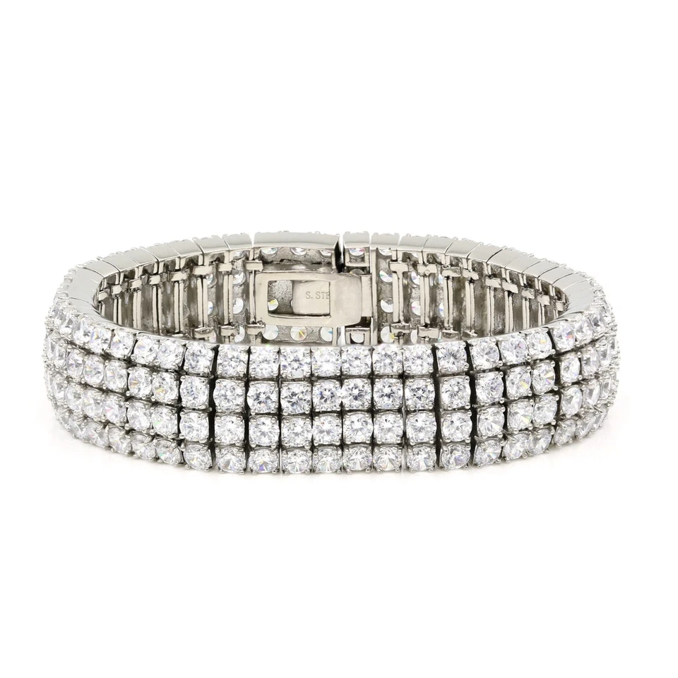 4 Row or 6 Row Bling Tennis Bracelet Chain Stainless Steel ANTI TARNISH for Men Foto 3 de 4