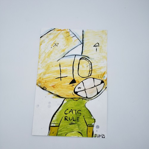 outsider art gatto arrugginito dipinto originale su carta dello street artist di New York PUKE - Foto 3 di 3