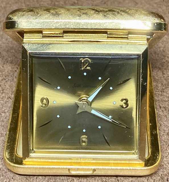 Vtg SETH THOMAS Luxury WindUp Travel Alarm Clock Gold Tone All Metal