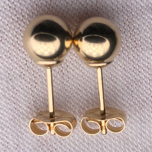 Real Solid 1/20 14K Yellow Gold Round Ball Stud Earrings for Women Butterfly mm - 第 4/8 張圖片