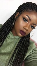 Long Box Braided Synthetic Heat Safe Wigs Black Crochet Braids Lace Front Party