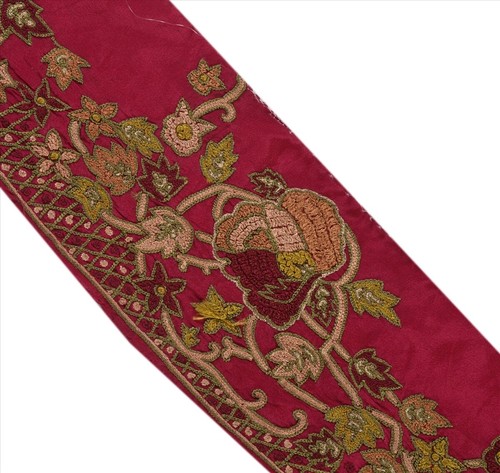 Sanskriti Vintage Saree Border Hand Embroidered Craft Trims Lace 1 Yd Dark Pink - Picture 2 of 6