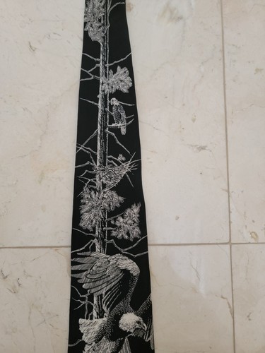 World Wildlife Fund Bald Eagle Silk Neck Tie--Vintage Black/White Striking - Picture 5 of 10