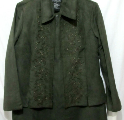 K Petite Collection Olive Green Suede-Like Sleeveless Dress & Jacket Sze  12P New | eBay