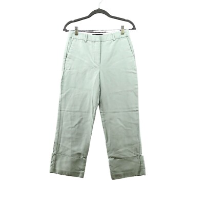 Zara Womens High Rise Roll Cuff Cropped Sage Green Chino Pants Size XS Straight