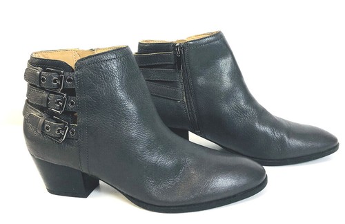 Franco Sarto's Geila Leather Ankle Boots Size 8 Gray Side Zip 3 Buckles EUC - Bild 2 von 12