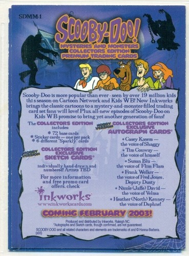 PROMO CARD - SCOOBY DOO MYSTERIES & MONSTERS - #SDMM-1 - 2003 - INKWORKS - Picture 2 of 2