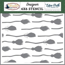Crafts EP Plastic Stencil 6X6 Wizards  Co Bewitching Brooms Flying Witch Broom