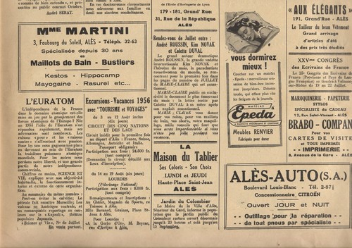 CÉVENNES Hebdomadaire Républicain d'Alès Vente Produit Agricole à l'Algérie 1956 - Imagen 3 de 6
