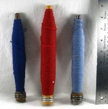 LOT (3) YARN SPINDLES Wooden Spools Textile Mill Thread Bobbins VINTAGE