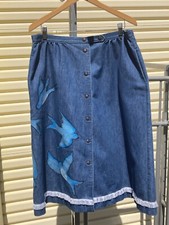 Vintage Handmade Denim Skirt with Hand painted Doves Size Large