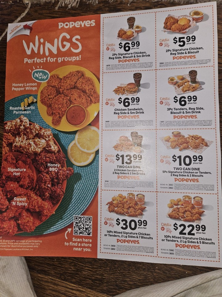 16 Popeyes Coupons Exp 8/25/24 Chicken Tenders Sandwiches Meal Deals