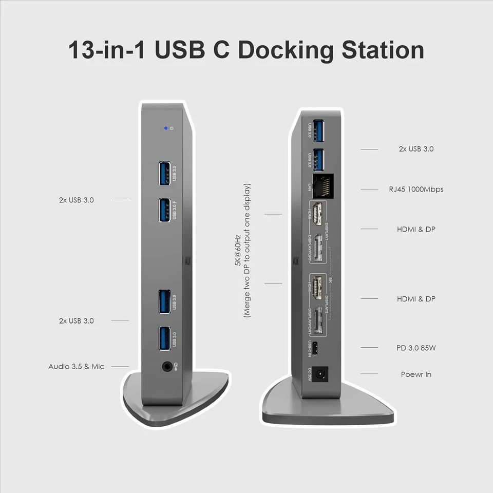 WAVLINK USB 3.0 Laptop Docking Station Dual 5K/4K, HDMI & DP, 6 USB, LAN, Audio - Image 2 of 4